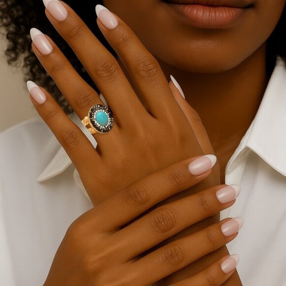 🆕️Turkish Handmade Adjustable 18K Gold Plated Turquoise Cuff Ring Exclusive Set - Picture 9 of 14